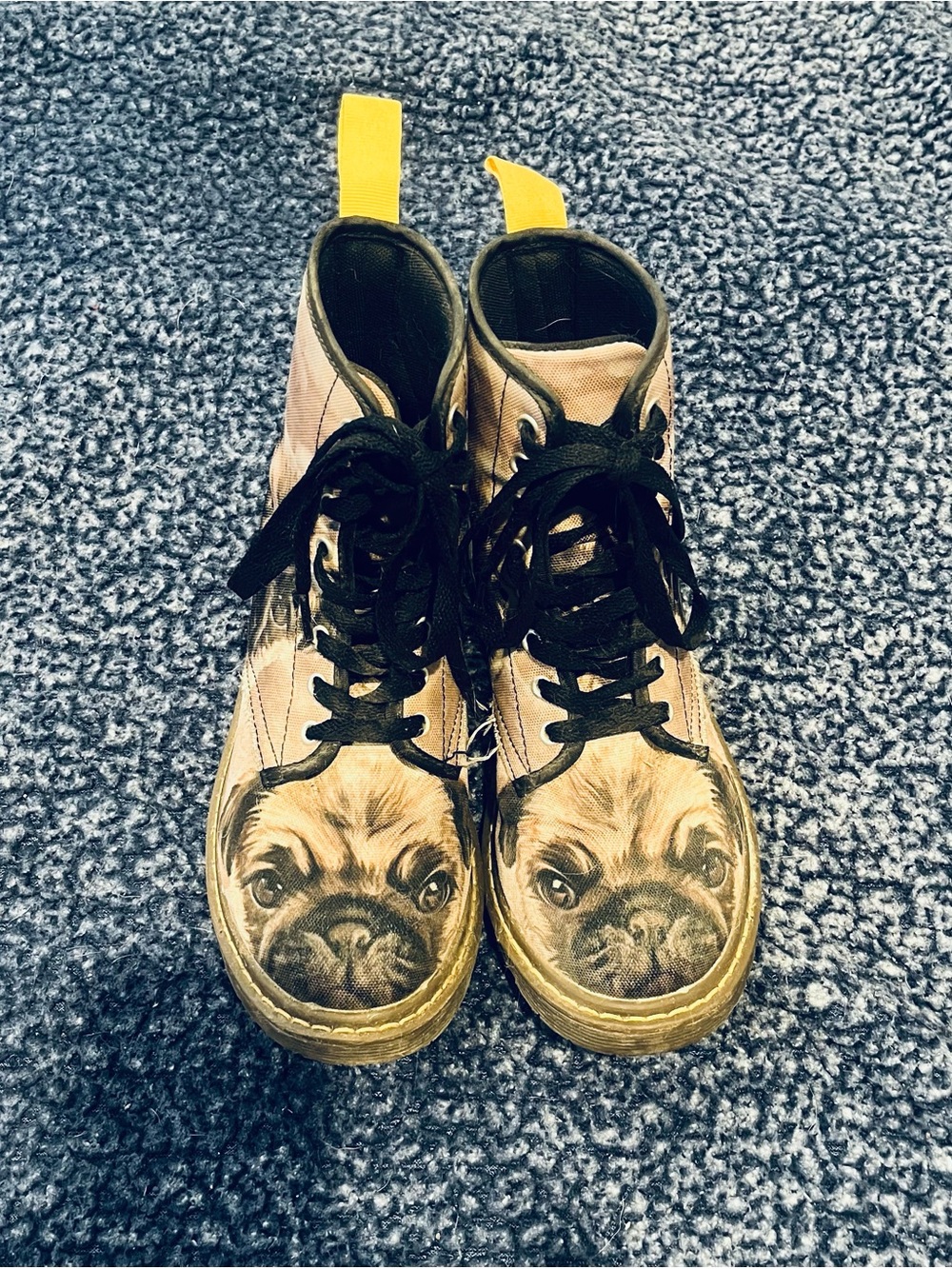 Dr Marten Style Women’s Combat Boots with Pug Face Graphic in Size 7